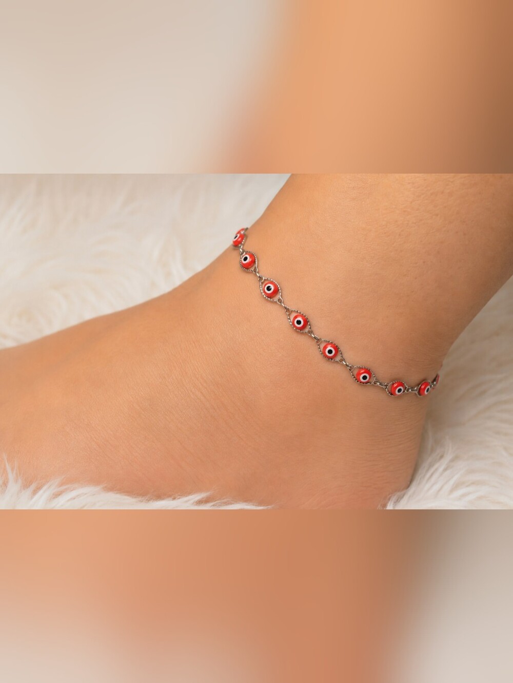 Evil Eye Stainless Steel Anklet- Cherry Energy Lunar Silver Protect Your Energy